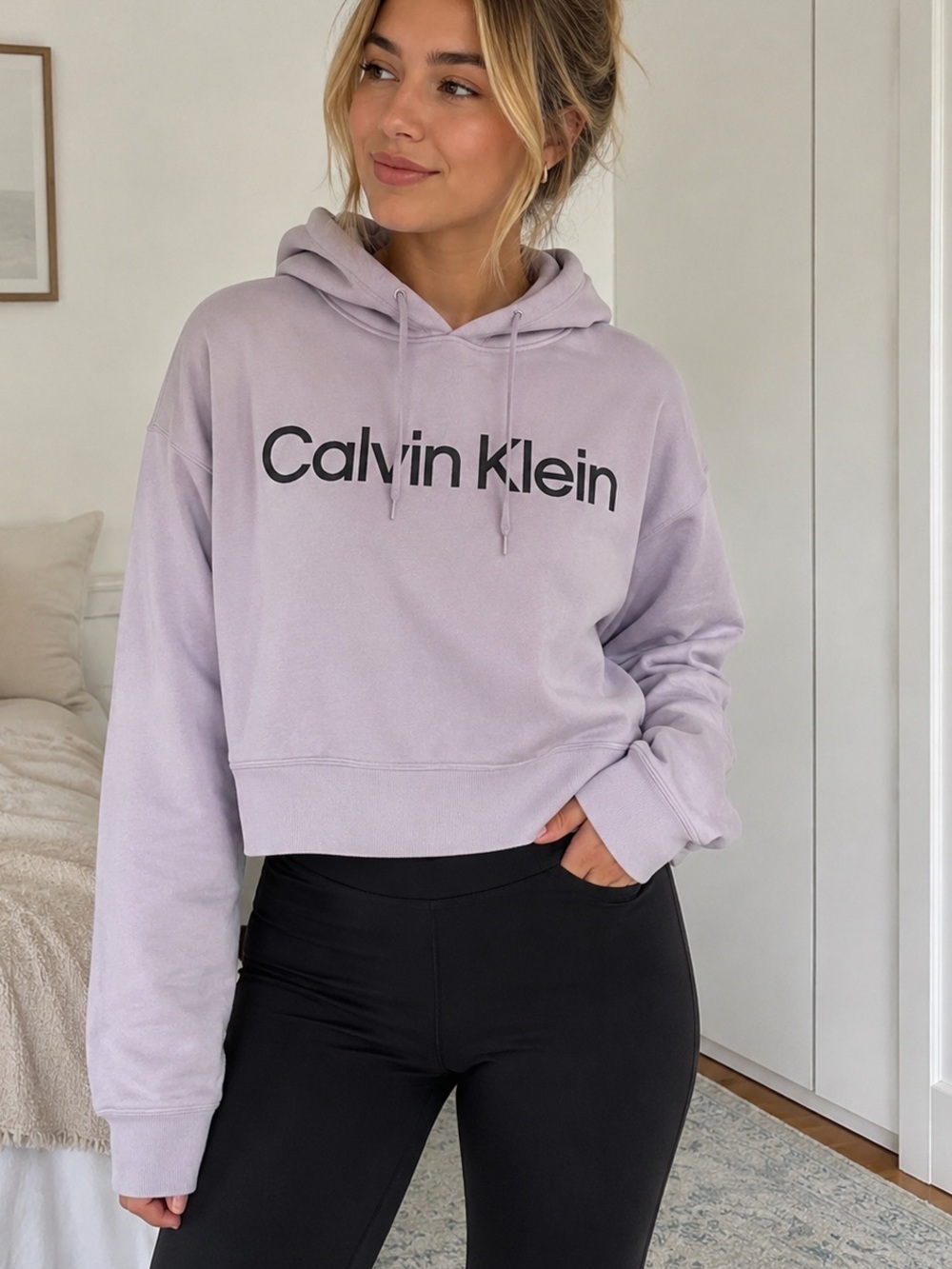 Calvin Klein Lilac Logo Hoodie Slightly Cropped Size Large